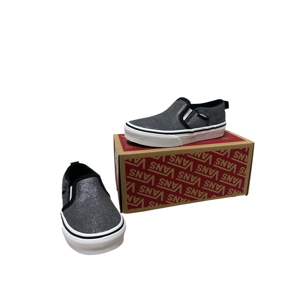 Vans Asher Black Shimmer Slip On Sneaker NEW Size 11 Toddler Girls